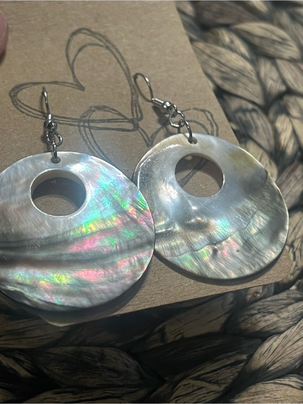 Iridescent Mother of Pearl Hoop Drop Earrings - Unbranded